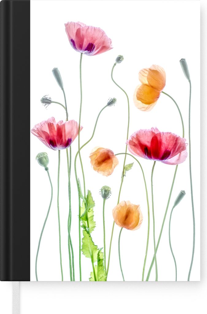 MuchoWow Notizbuch Tagebuch Haushaltsbuch Notebook A5 Mohn - Blumen - Frühling - Weiß - Notizblock - Notizheft - Notebook - Schreibblock - Papier