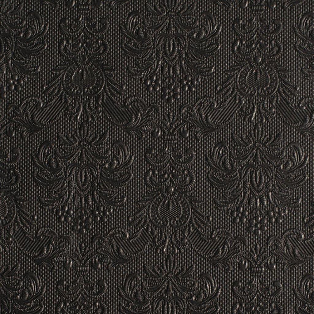 15 Servietten Elegance geprägt 40x40cm hochwertig Blüte Ornament edel elegant, Farbe:black