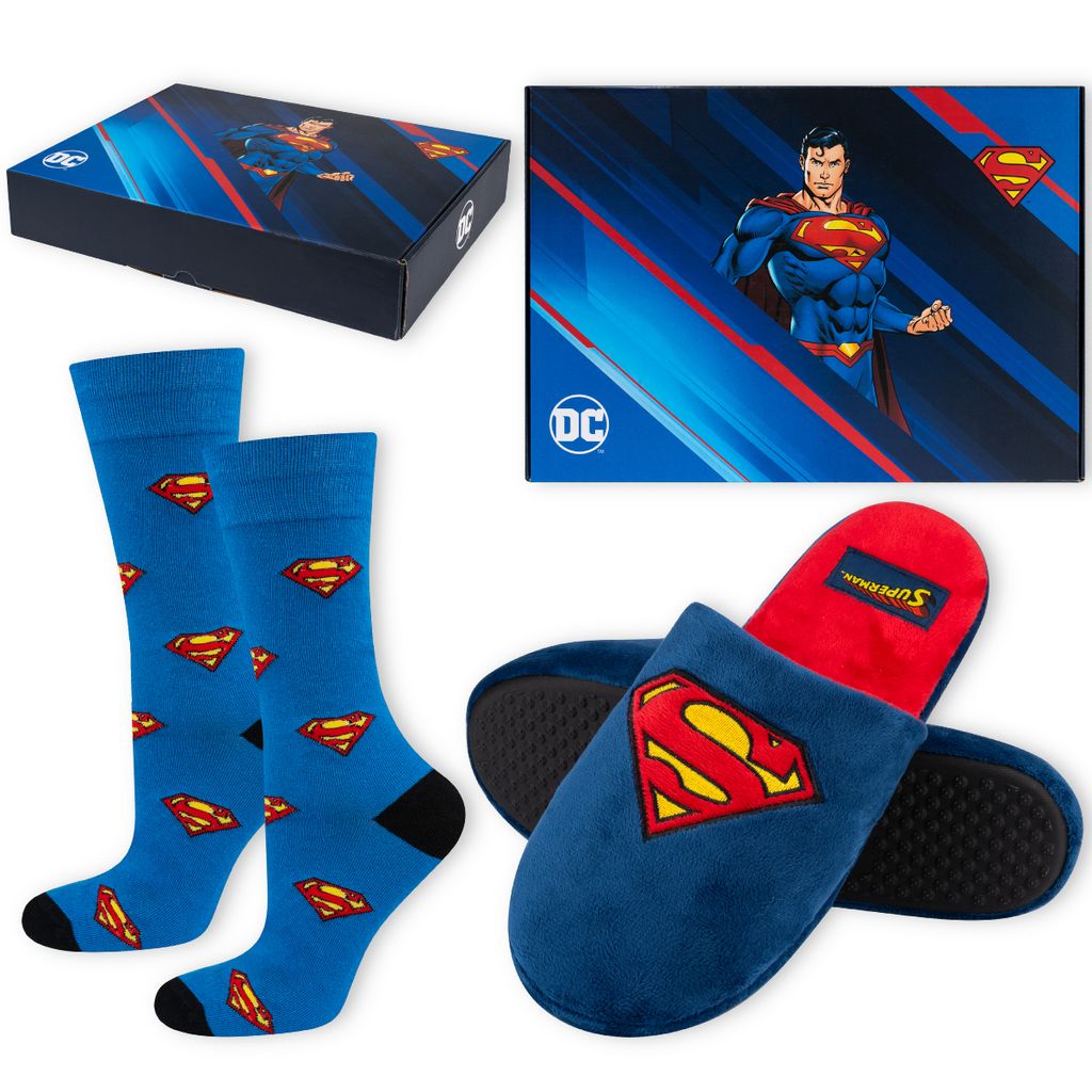 Set - Socken Größe 40-45 und Hausschuhe Größe 43-44 SUPERMAN von SOXO Geschenke für Männer