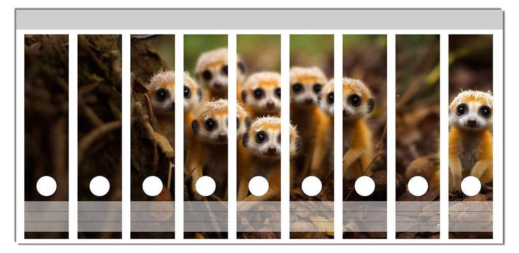 Wallario Ordnerrücken Sticker, selbstklebend für breite Ordner, 9 Stück, Motiv Neugierige Erdmännchen