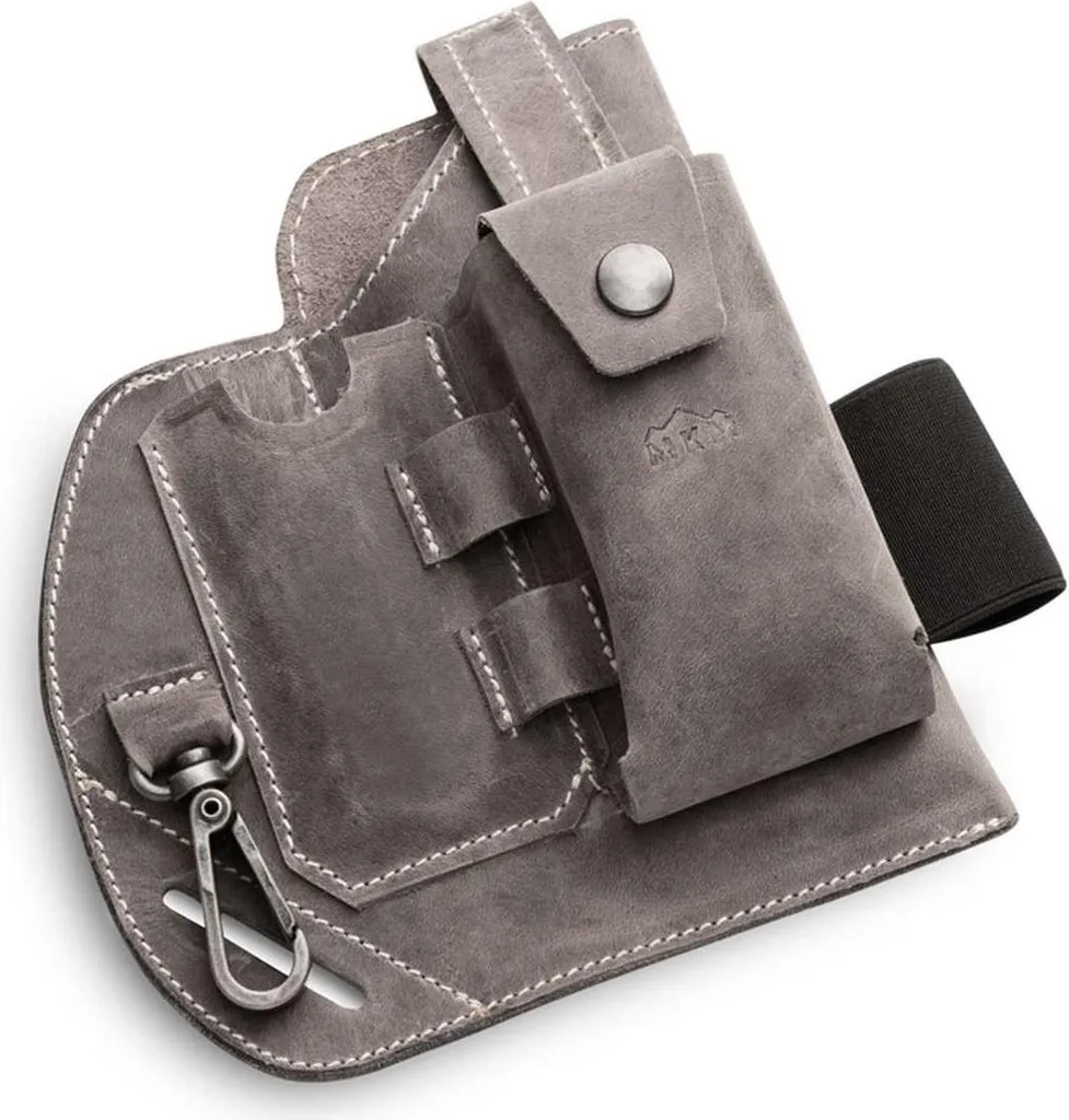 Organiseur EDC MKM en cuir gris avec passant ceinture pour multitool