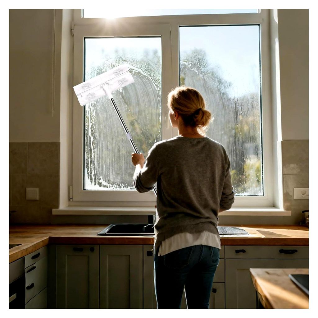 Wiederverwendbarer Bodenwischer aus Edelstahl | Flachmopp für Nass- und Trockenreinigung | Geeignet für Hartholz, Laminat und Fliesen | Abnehmbar...