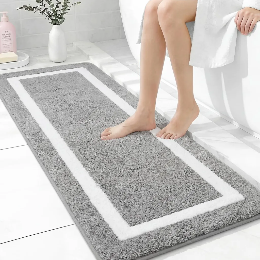 Tapis de salle de bain absorbant gris en microfibre lavable 50 x 140 cm
