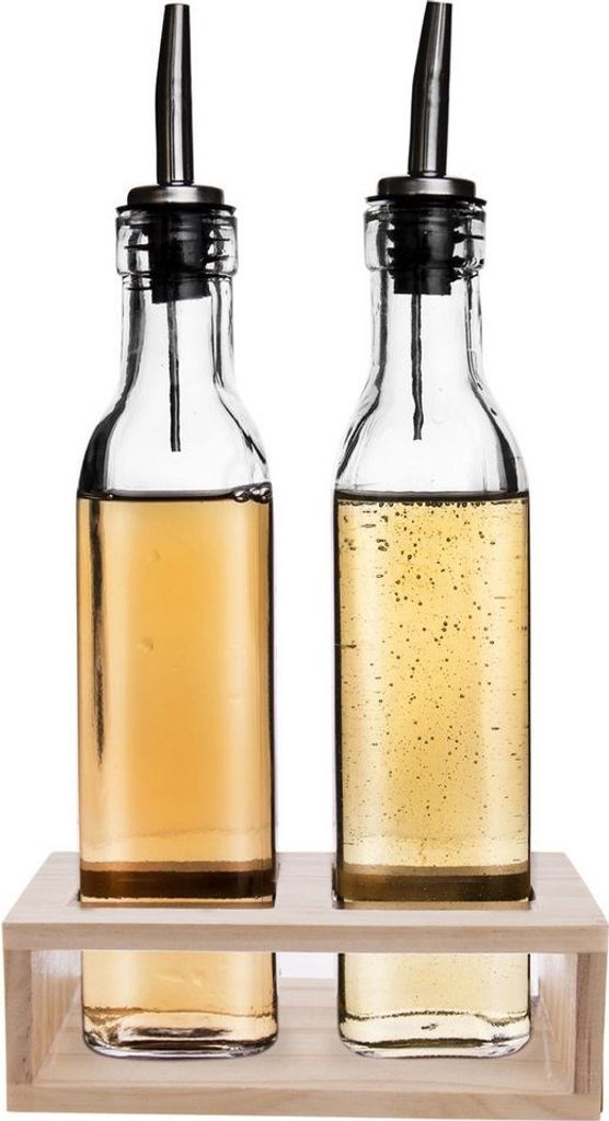 2x Glasflasche für Essig- und Ölspender, Essig- und Ölspenderständer