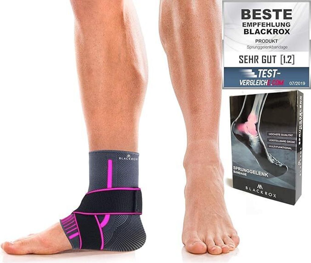BLACKROX Sprunggelenkbandage, Vergleichssieger, Knöchelbandage, Sprunggelenk Bandage, Sport, Handball, Fußball, Volleyball, Fußbandage, Pink, Gr. M
