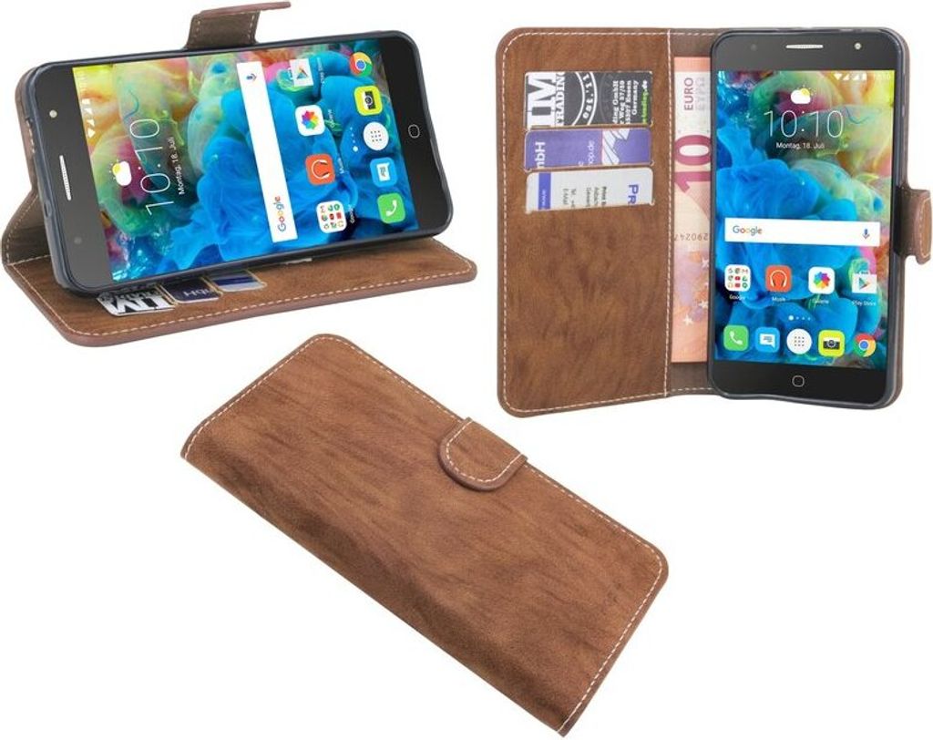 Alcatel Pop 4 Handyhülle Tasche Flip Case Smartphone Schutzhülle Braun