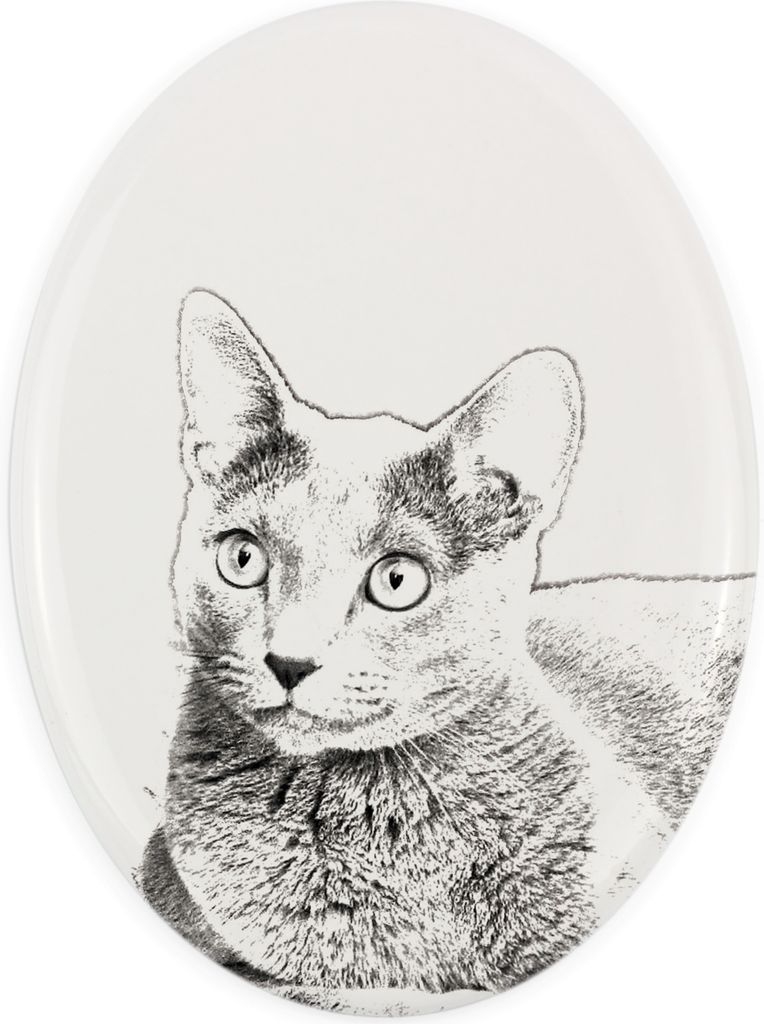 Russisch Blau - Gedenktafel mit einem Foto einer Katze, Grabplatte mit Druck, personalisierte ovale Platte der Marke Art-Dog