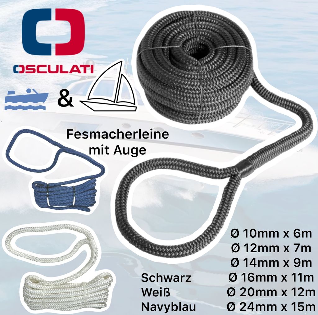 Osculati Festmacherleine mit Auge 14mm x 9m Schwarz