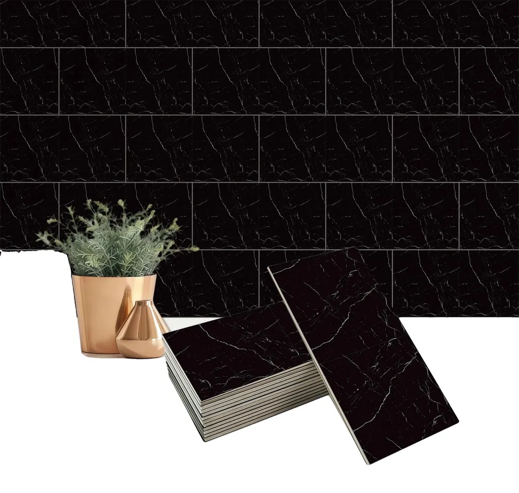 Déco Cuisine et Salle de Bain : 20 Stickers Muraux Marbre Noir et Blanc DIY