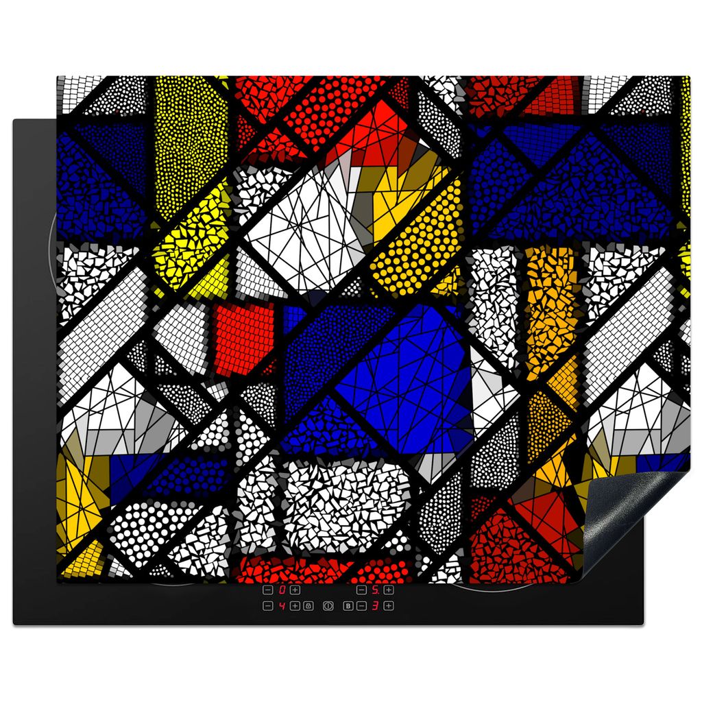 KitchenYeah Herdabdeckplatte Mondrian - Glasmalerei - Alte Meister - Kunstwerk - Abstrakt - Malerei , 65x52cm, Küche Deko, Glaskeramikkochfeld H...
