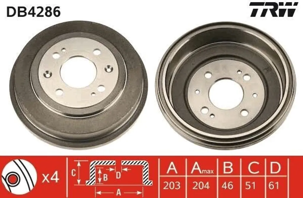 Freinage Arrière Civic VI : Tambour TRW DB4286 Standard OE Fiable
