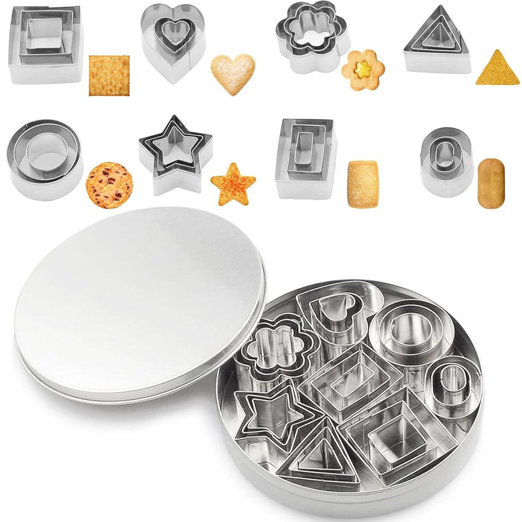 Mini-Ausstechformen, 24-teilig, kleine Ausstechformen aus Edelstahl, 8 Formen, geometrisches Ausstechformen-Set, DIY-Werkzeuge für Kekse, Plätzch...
