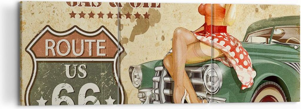 Bild auf Leinwand - Leinwandbild - Frau Auto Transport Straße - 120x40cm - Wand Bild - Wanddeko - Leinwanddruck - Bilder - Kunstdruck - Wanddekora...