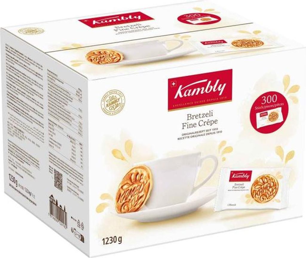 Kambly Bretzeli Portionen 300 Stück, Plätzchen, Natürlich/Natur, WEIZENMEHL, Zucker, Kokosfett, EIER, BUTTER, Salz, Backtriebmittel (Natriumhydr...