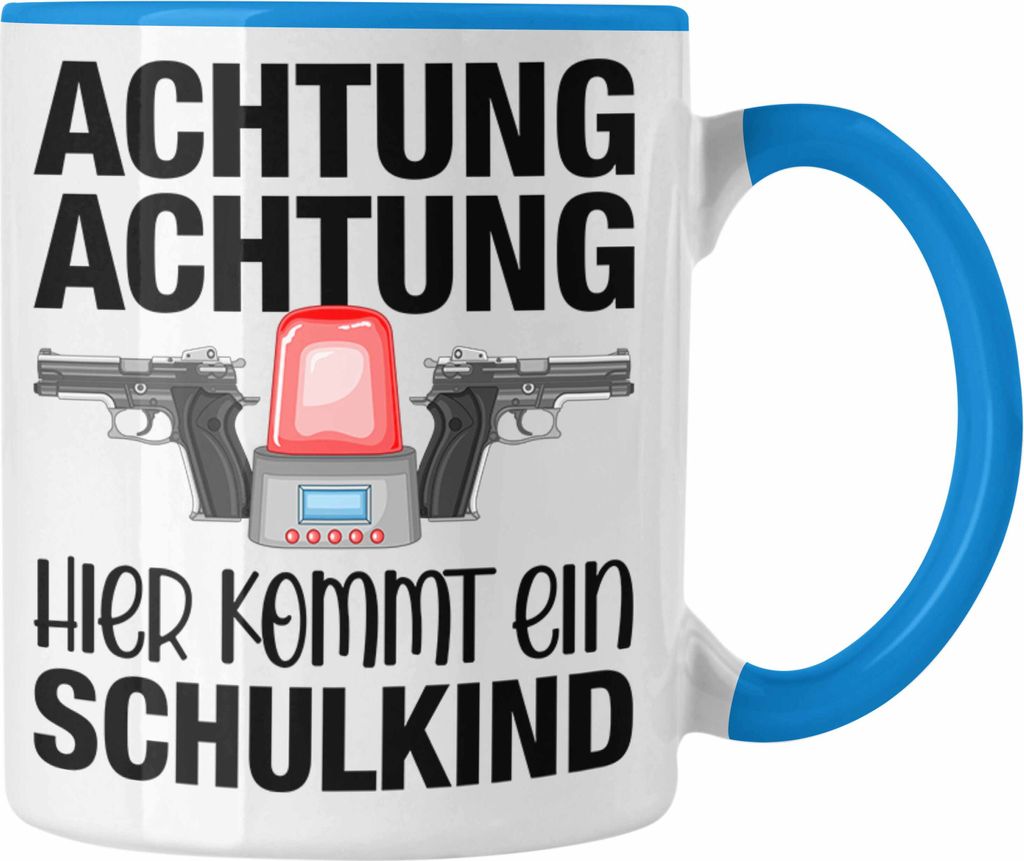 Trendation - Einschulung Junge Achtung Schulkind Geschenk für Schultüte Füllung Tasse Schulstart 1. Schultag Schuleinführung Schulanfang Gesche...