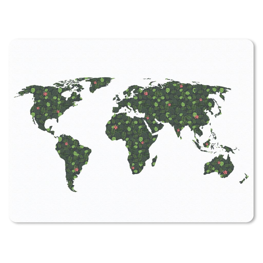 MuchoWow Mauspad Mousepad Weltkarte - Grün - Blätter 40x30 cm - Mousepads - Maus Mat - Pad - Mausunterlage - Anti Rutsch