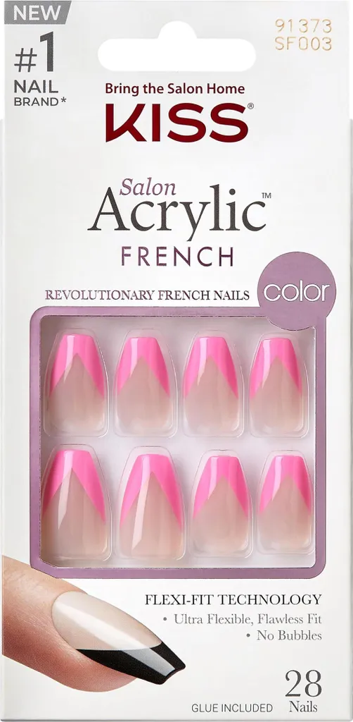 KISS Salon Acrylic Faux Ongles Rose Forme Cercueil Taille Moyenne