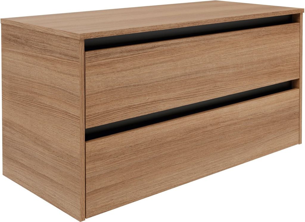 FACKELMANN VITA Waschbeckenunterschrank 100 cm, Braun hell, mit schwarzen Blenden, elegantes Design & hohe Funktionalität