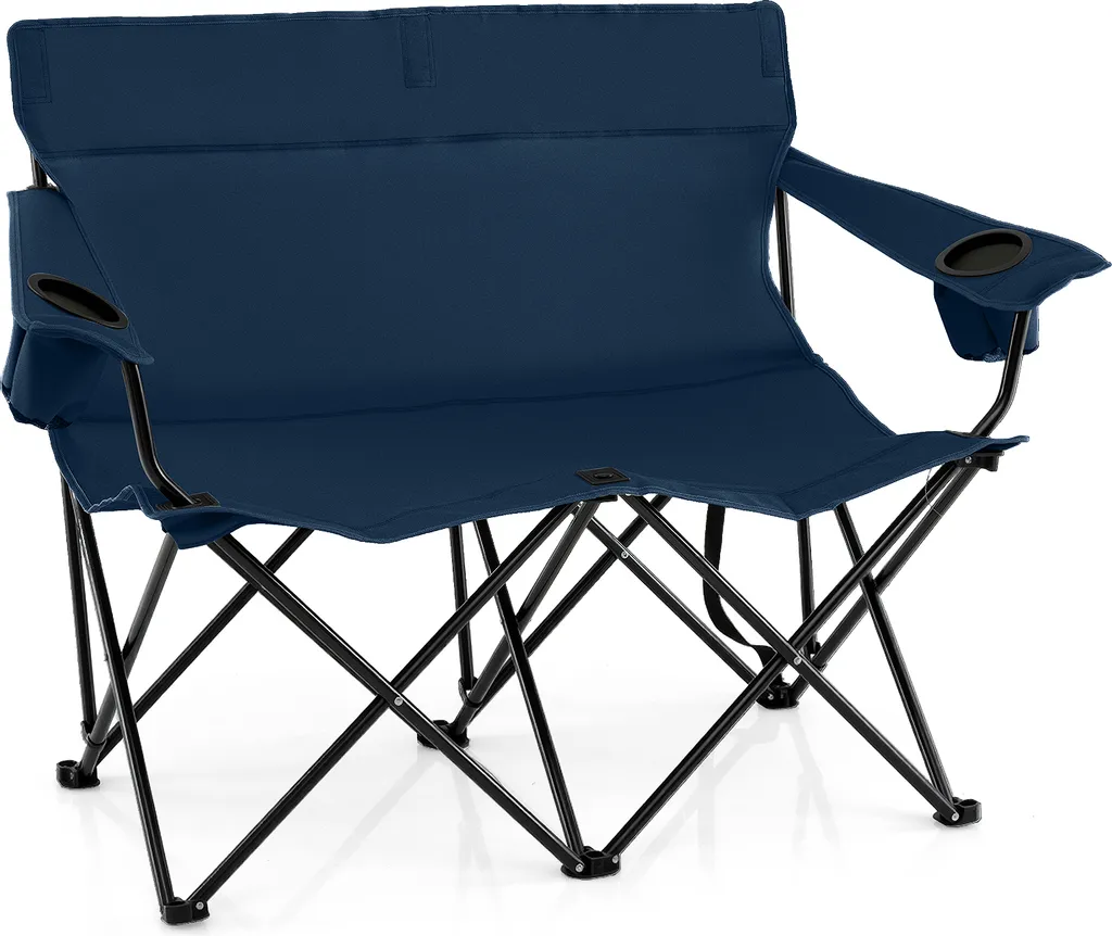 Canapé de camping pliable COSTWAY duo avec accoudoirs confortables Bleu