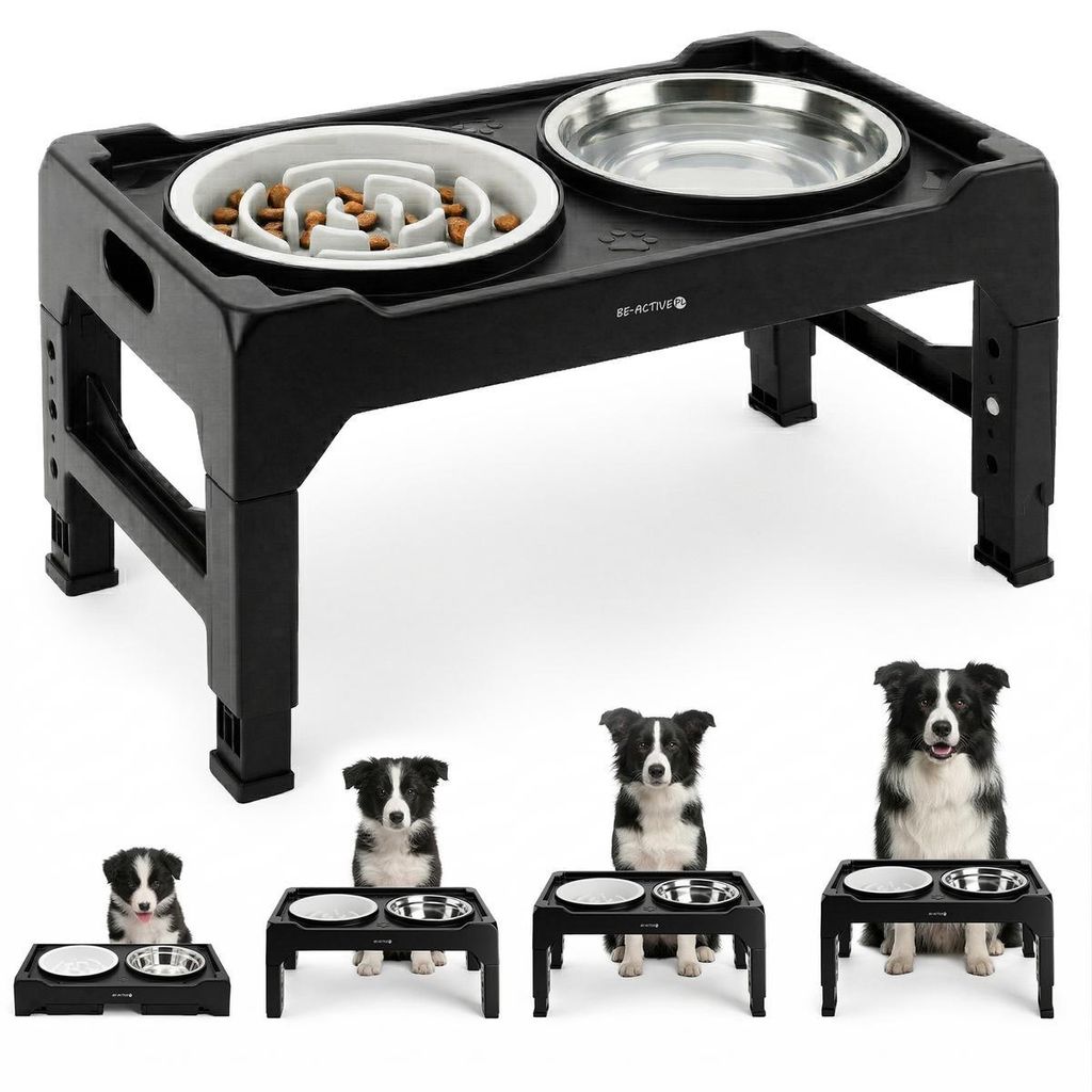 Hunde Napfset, erhöhter Hundenapf, Hundenapf Höhenverstellbar, mit Antischlingnapf und edelstahler wassernapf, Hundebar