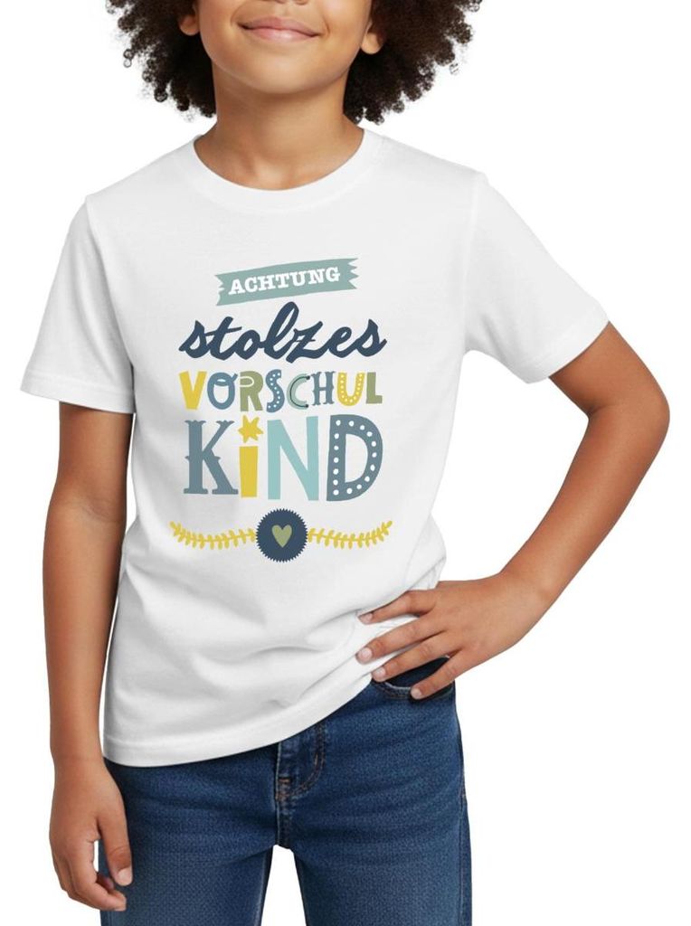 Spreadshirt Stolzes Vorschulkind Kita Abgang Kinder T-Shirt, 110/116 (5-6 Jahre), Weiß