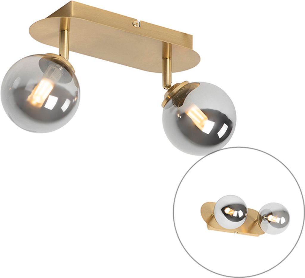 QAZQA - Landhaus I Vintage Spot I Spotlight I Deckenspot I Deckenstrahler I Strahler I Lampe I Leuchte Gold I Messing 2-flammig-Licht verstellbar m...
