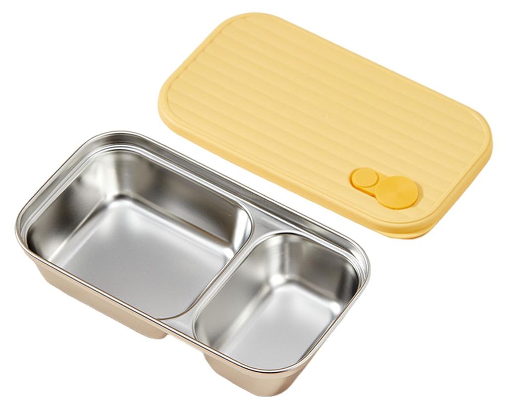 Snackbehälter aus Edelstahl, 2-Fächer-Lunchbox, auslaufsichere Bento-Box mit Deckeln, wiederverwendbare Lebensmittelaufbewahrungsbehälter für R...