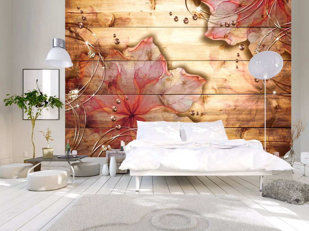 Vlies Fototapete 400x280 cm Tapeten Wandtapete XXL Ornament Diamant Blumen Holz Bretter b-C-0090-a-c