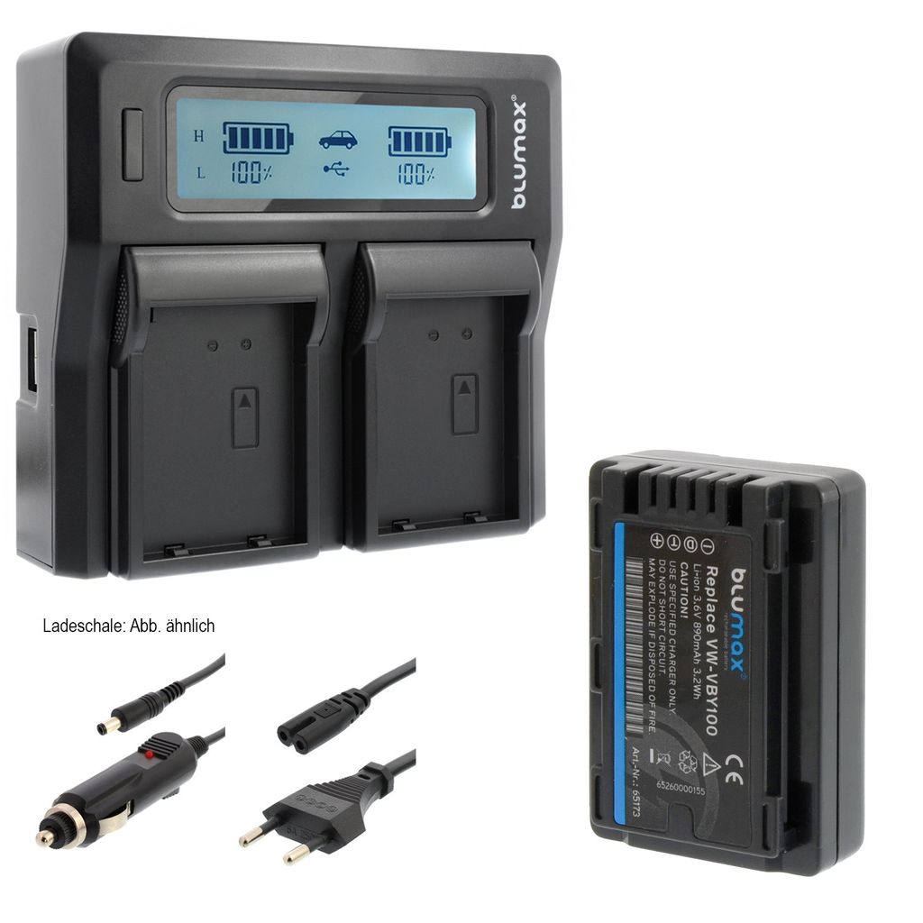 1x Akku + Lader für Panasonic VW-VBY100 HC-V10, ,V500M, V700M, 890 mAh