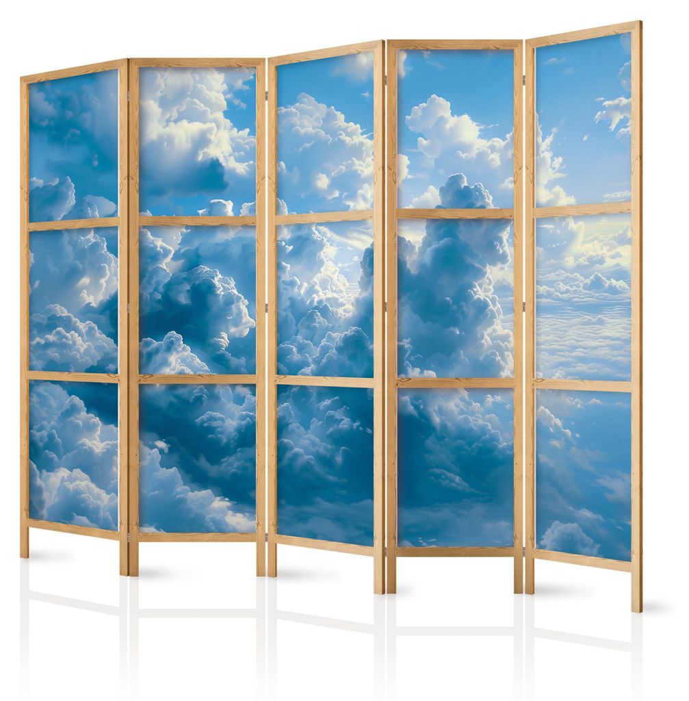 Muralo Japanischer PARAVENT 5-teilig Raumteiler klappbar PREMIUM-Vliesleinwand WOLKEN 3D für Büro 225cmx172cm