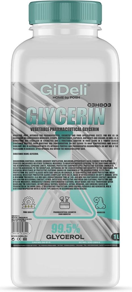 Glycerin VG 1L 99,5% Pharmaqualität E422 Kosmetik Haushalt pflanzlich GiDeli