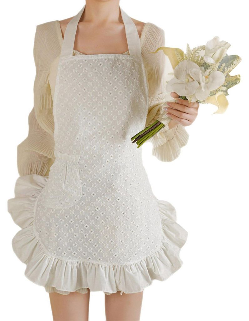 Küchenschürze für Damen mit Taschen und Kapuze, geblümte Baumwollschürze, leichte und atmungsaktive Kochschürze im Vintage-Stil mit Rüschen ...
