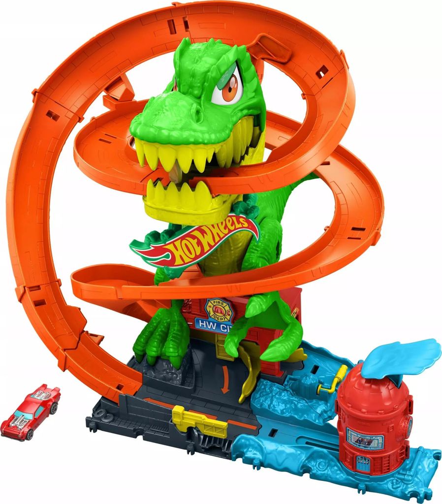 Hot Wheels City T-Rex-Feuerschlacht Spielset und Produktbild 