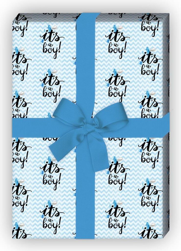 Hellblaues Baby Geschenkpapier mit Schnuller it's a boy, kleines Muster - G7686, 32 x 48cm