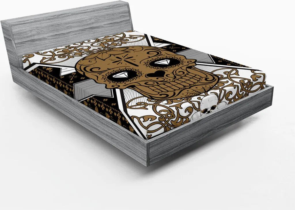 Lenzuolo 180x200 cm Teschi e Fiori Marrone Nero - ABAKUHAUS