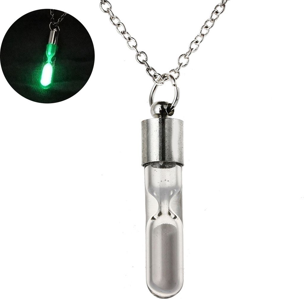 Leuchtende Halskette, Sanduhr, leuchtendes Glas, verstellbare Halskette, Schmuck für Frauen-Grün
