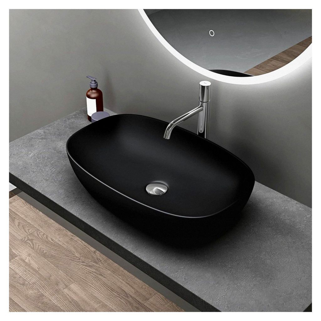 Aufsatzwaschbecken Keramik für Gäste-WC 60 cm matt schwarz