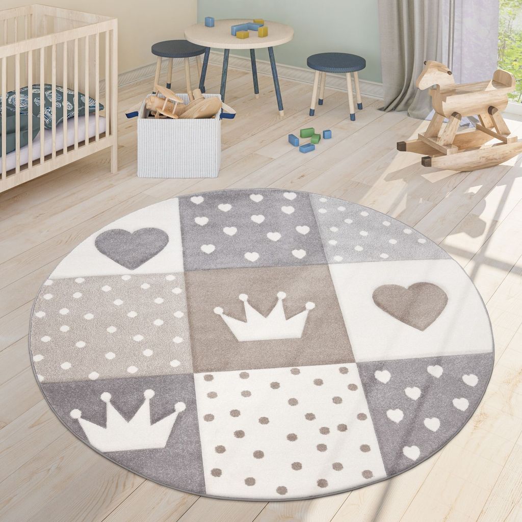 TT Home Kinderzimmerteppich Teppich Junge Mädchen Kinderteppich Modern 3D Design Pastell Größe 160 cm Rund
