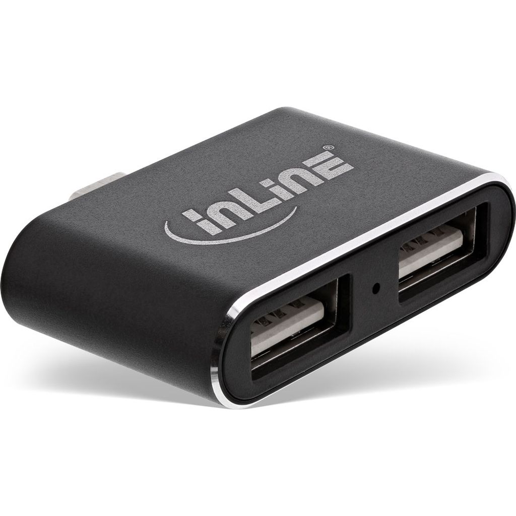 InLine Mini USB 2.0 Hub, USB C Stecker auf 2x USB A Buchse, schwarz