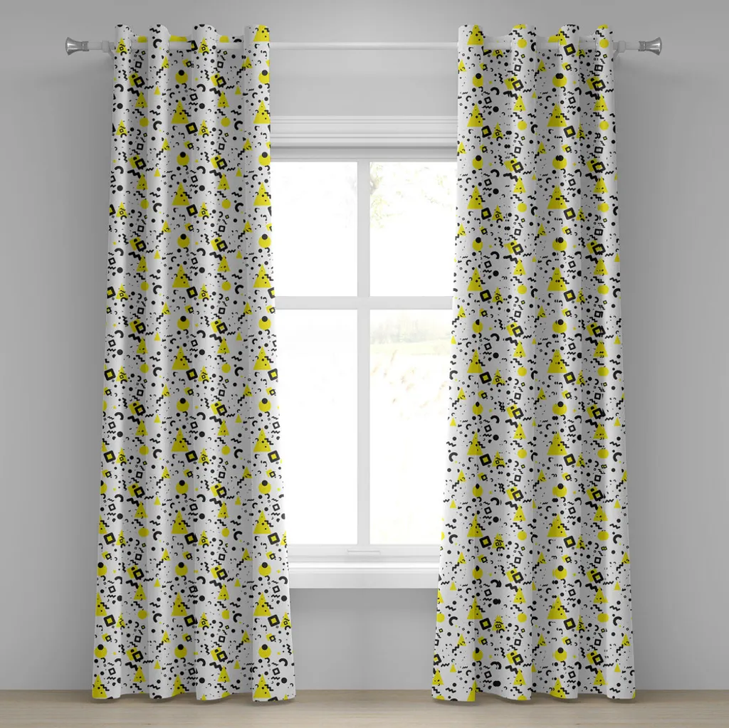 Rideau à œillets noir et jaune ABAKUHAUS motifs 80's 90's 280x245 cm