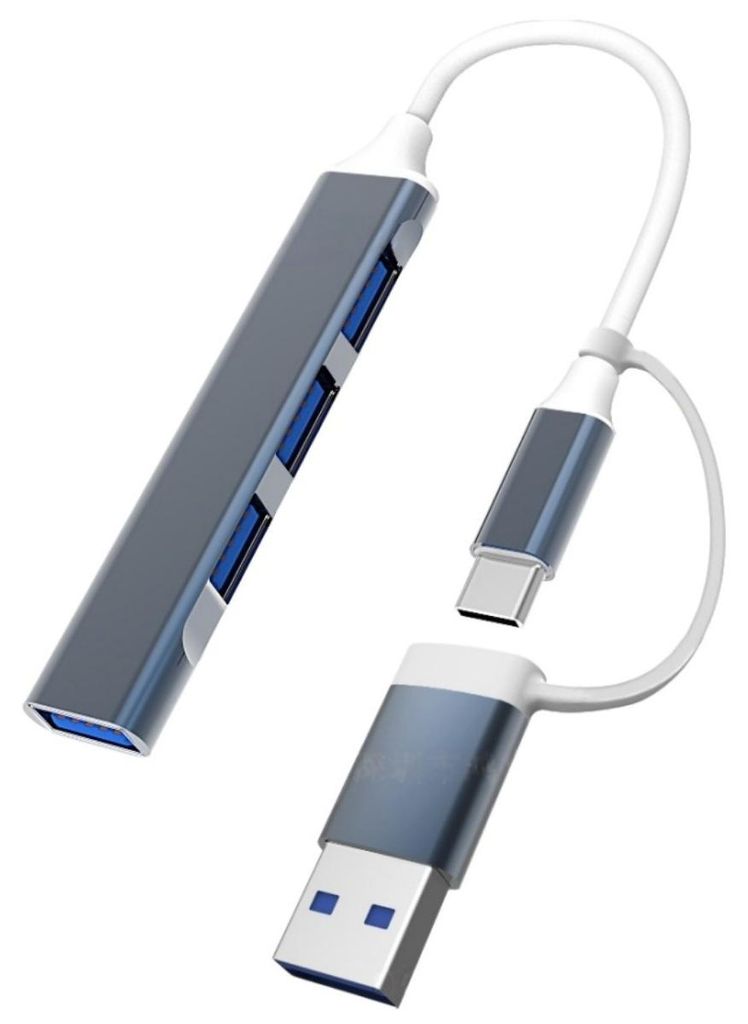 INF Type-C zu 4x USB-A Hub Aluminium Multiport Dock 25cm x 8cm für MacBook Grau