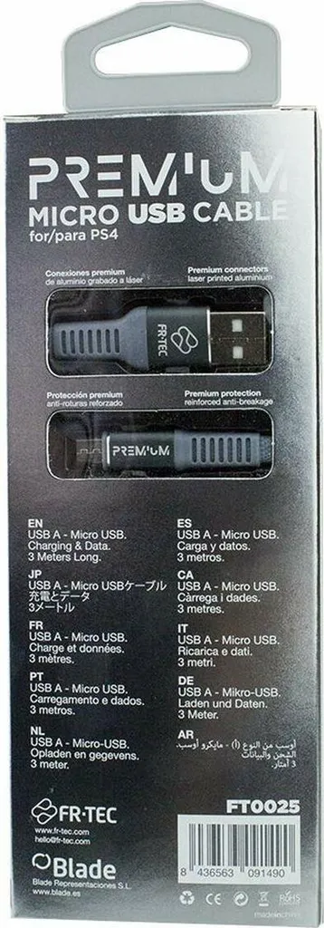 Câble de charge Micro USB bleu 3 mètres robuste pour accessoires gaming - 4