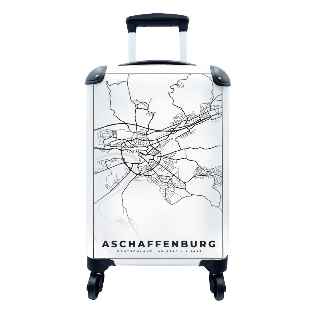 MuchoWow Koffer Handgepäck Trolley Rollkoffer Kleine Reisekoffer mit 4 Rollen - Afschaffenburg - Stadtplan - Karte - Cabin Size < 55x40x23 cm & ...