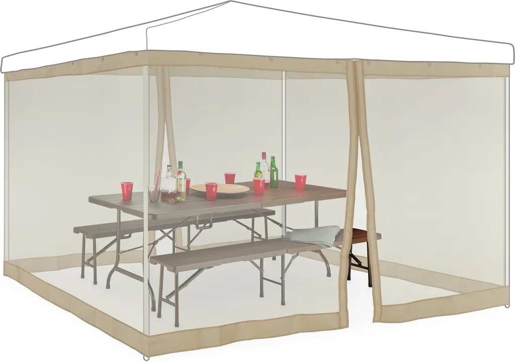 Moustiquaire pour pavillon 3x3m beige, rideau de tonnelle amovible