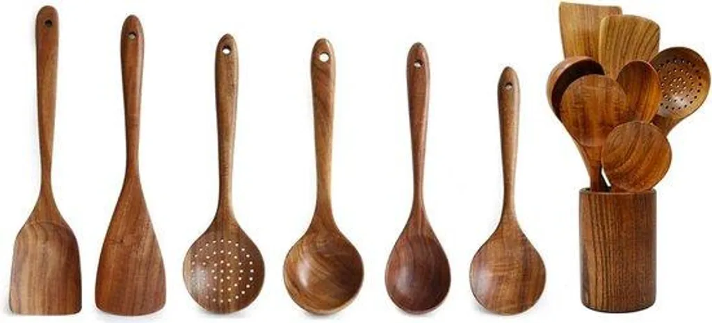 Ensemble d'ustensiles de cuisine 12 pièces en silicone et bois naturel