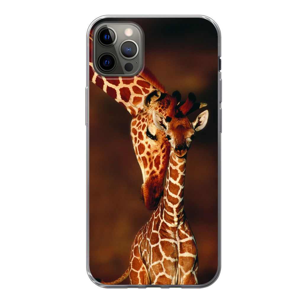 MuchoWow Handyhülle Schutzhülle Hülle für iPhone 13 Pro Max Giraffe - Kalb - Porträt Silikon Softcase Handy Hülle - Mobiltelefon
