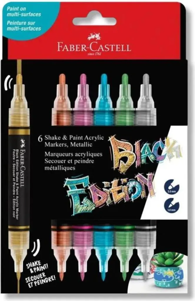 Faber-Castell 285517 Shake&Paint: 6 Pennarelli Acrilici Metallici Bifacciali