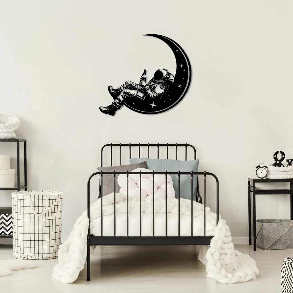 Wallity Space Boozer Décoration Murale en Métal Noir - Design 62 x 71 cm