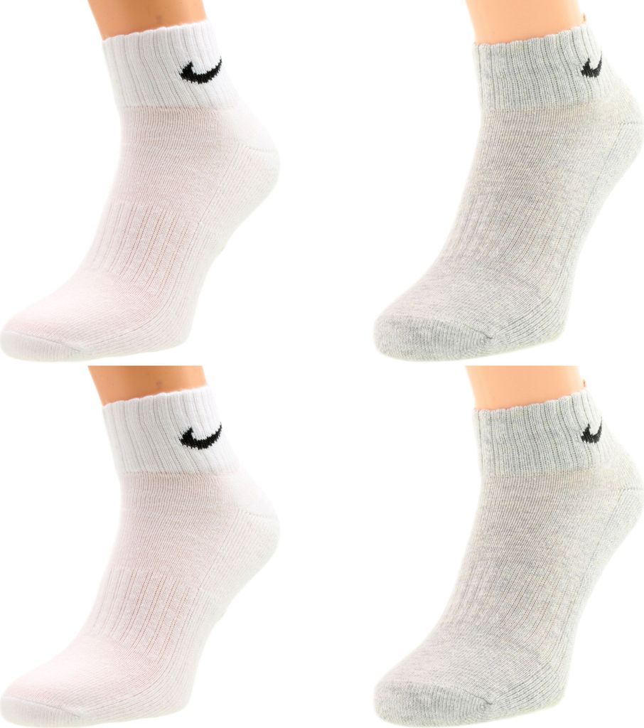 Nike Socken Herren Damen One Quater Socks - Farbe: 2 Paar weiss 2 Paar grau - Größe: 38-42