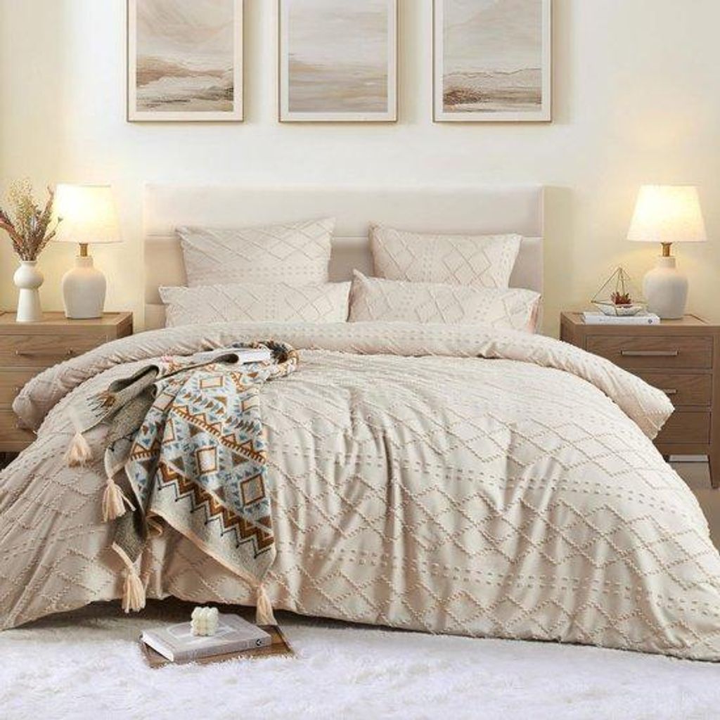 Unyqoos Reversibles Boho-Stil Bettdeckenbezug mit geometrischem Muster und Stickerei